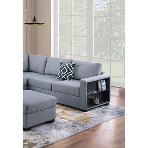 Set Divano Componibile Contemporaneo 4 Pezzi in Bouclé Grigio con Mensole Integrate e Pouf a Cuneo Funzionale per Soggiorno - Product Image 2