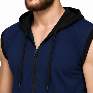 Chaleco con Capucha sin Mangas Premium para Hombre, Ropa Deportiva Personalizada para Gimnasio, Color Sólido, Ligero, con Cierre, Sudadera con Capucha para Entrenamiento, Sudadera de Alto Rendimiento 100% - Product Image 4