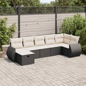 Ensemble de canapé de jardin à pieds réglables en rotin PE noir, 7 pièces, confortable et élégant - Product Image 1
