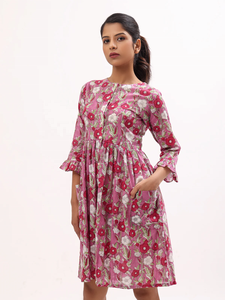 <b>Party</b> Regular Sleeves Embroidered Women Pink Midi <b>Dress</b> - Product Image 4