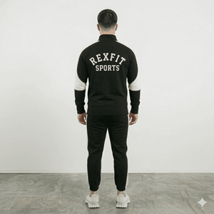 REXFIT SPORTS Survêtement Homme Entièrement Zippé Noir Blanc Imprimé Lettres Tenue de Sport Ensemble Jogging Coupe Droite Vêtement d'Automne - Product Image 5