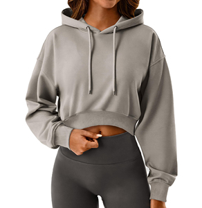Sudadera Corta con Capucha para Mujer, Sudadera de Forro Polar con Logotipo Personalizado, Sudadera Holgada Informal para Calle, Ropa Deportiva, Fabricante de Ropa OEM ODM - Product Image 3