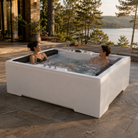 Baignoire Balboa carrée sur mesure Ploutara pour extérieur, en acrylique premium avec jets hydromassants et appui-tête ergonomique, idéale pour villa et salle de sport