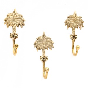 Gold Palm Tree <b>Wall</b> Hooks Elegant Metal Finish Tropical Set Decorative Single Hanger Unique Handmade Theme Beach Style For Home - Product Image 4