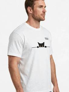 ONETEN APPAREL เสื้อยืดแขนสั้นผู้ชายสีขาวลายกราฟิกแมวดำน่ารัก - Product Image 6