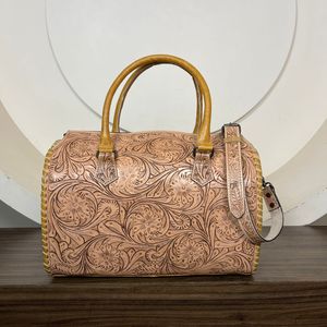 2026 Wholesale Luxury Hand <b>Tooled</b> Cowhide <b>Leather</b> Speedy Bag for Women's Custom Style Luxury Designer Shoulder Travel Duffle Bag - Product Image 5