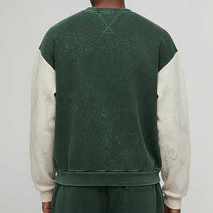 Autumn Fleece Drop Shoulder Color Block Print Men's Sweatshirts Custom Embroidered Logo <b>Applique</b> Stonewashed Streetwear - Product Image 2