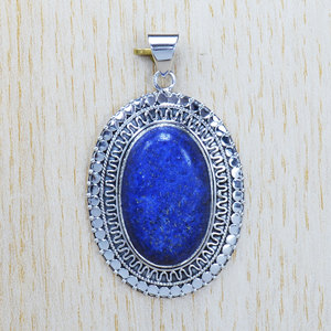 Pendentif en argent sterling 925 avec lapis-lazuli naturel, grand cabochon ovale, prêt à être expédié, en stock, bijoux indiens fins - Product Image 2