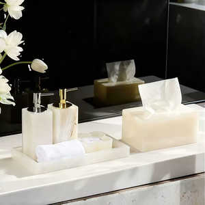 Modern Eco-Friendly Resin Customized Four-Piece <b>Bathroom</b> <b>Accessories</b> <b>Set</b> Soap Dispenser Tissue Box Tray Hotel Home <b>bathroom</b> use - Product Image 6