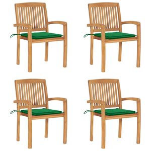 Set di 4 Sedie da Patio Impilabili in Legno di Teak Massiccio con Cuscini - Product Image 1