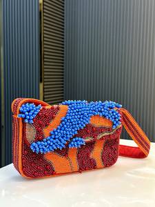 Bolso Rectangular de Poliéster Bordado a Mano con Cuentas de Vidrio, Diseño de Mariposas Coloridas, Artesanía Textil Lavable, ALI FASHION ART - Product Image 3