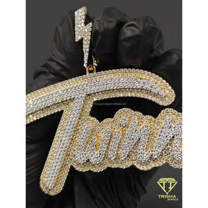 Custom " Twinn " Pendant Lab Grown Diamond Iced Out Hip Hop Necklace Lightning <b>Bolt</b> Bail Bling Chain Luxury Gift - Product Image 6