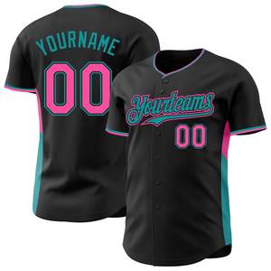 Maillot de baseball premium noir cyan rose 100% polyester maille œil-de-perdrix entièrement boutonné logo personnalisé nom de l'équipe numéro de joueur XS-7XL OEM - Product Image 1