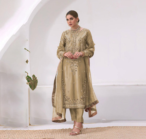 Conjunto de ropa de fiesta étnica más vendido Top DE TRABAJO bordado Dupatta Salwar Kameez Kurti pantalón ecológico cintura al por mayor - Product Image 1