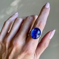 Bague en pierre précieuse ovale Lapis Lazuli faite à la main de qualité supérieure, style Feng Shui, avec agate, porte-bonheur, vente en gros à bas prix