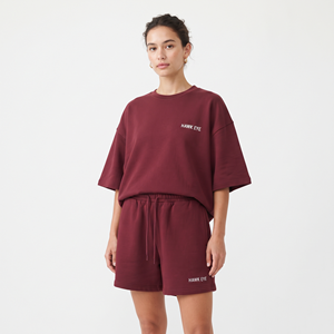 Custom Embroidery 3D Puff Print Logo <b>Sexy</b> 100% Cotton Women's T-shirt and Shorts Casual Two Piece <b>Set</b> For Women - Product Image 5
