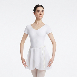 Justaucorps de danse classique blanc en coton à manches courtes pour enfants – Tenue de gymnastique et d'entraînement basique pour ballerines - Product Image 6