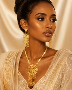 Juego de Joyería de Lujo Chapado en Oro Árabe para Mujer, Collar con Colgante de Luna Creciente y Estrella con Pendientes Colgantes, Estilo Dubái - Product Image 3