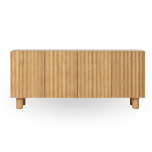Buffet de salon autoportant moderne en teck massif avec portes cannelées - Meuble de maison - Product Image 1
