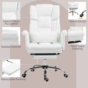 Sedia da Ufficio Direzionale Reclinabile in Pelle PU con Supporto Lombare Ergonomico e Base Girevole in Nylon Bianco - Product Image 5