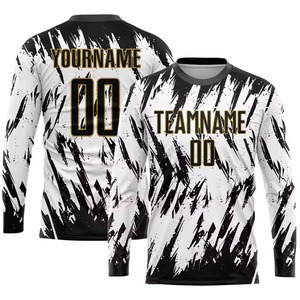 Rehex Impex Custom Heat-Transfer Printed 100% Polyester Mesh <b>Soccer</b> Jersey Long Sleeve Black Yellow Geometric Print Moisture - Product Image 4