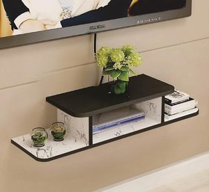 Support mural pour décodeur/boîtier TV, étagère murale pour enceintes et routeur Wi-Fi (Blanc et Noir, Standard) - Product Image 1