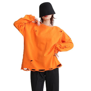 เสื้อสเวตเชิ้ตโอเวอร์ไซส์สีส้มแบบถัก คัตเอาท์ แขนยาว คอกลม ยูนิเซ็กส์ สำหรับใส่ในฤดูใบไม้ร่วง - Product Image 5