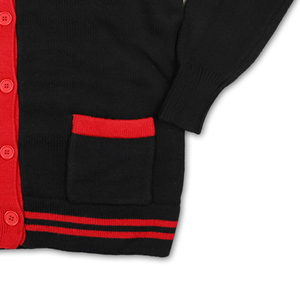 Cárdigan Negro y Rojo con Cuello en V para Mujer, Manga Larga, Cierre de Botones, Estilo Preppy, Ropa de Otoño, Suéter Tejido 100% Acrílico - Product Image 3