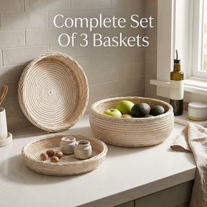 Juego de 3 Cestas de Frutas de Mimbre Blanco, Tazones de Almacenamiento de Mimbre Tejidos a Mano, Organizador Natural para la Encimera de la Cocina, Cesta Decorativa de Mimbre - Product Image 3