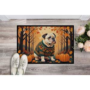 Paillasson d'automne de bouledogue anglais blanc antidérapant lavable à poils bas 24H X 36W tapis d'entrée extérieur intérieur pour porte d'entrée - Product Image 2