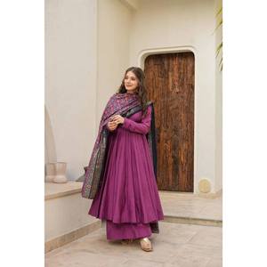 Designer Gown with Bottom Salwar Kameez and Dupatta for Party Wear Made of Polyester - Product Image 4