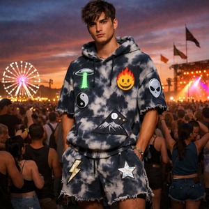 Conjunto de Sudadera con Capucha y Pantalones Cortos para Hombre, 100% Algodón Transpirable, Estilo Urbano Informal de Verano, Dos Piezas - Product Image 4