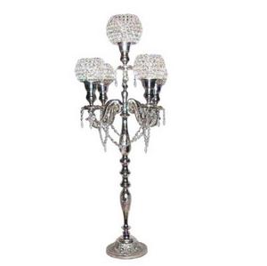 5 Arm Candelabra for Weddings And Home Decorations Shiny Nickel Plated Crystal Hanging Handmade Candelabra For Sale - Product Image 1