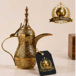 Polished Brass Arabic Coffee <b>Pot</b> Dallah Smooth Gold Metal Teapot Long Curved Spout Kettle Hotel Catering Beverage Server <b>Set</b> - Product Image 4