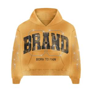 Men's Vintage Rhinestone Acid Wash <b>Tracksuit</b> Screen Print Hoodie Straight Flared Sweatpants Set <b>Y2K</b> Streetwear Wholesale - Product Image 4