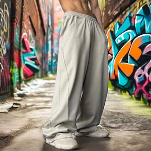 Personnalisable Hommes Rétro Hip Hop Taille Haute Jambe Large Pantalon De Survêtement Décontracté Pantalon Oversize avec Poche Latérale Toile Tissu - Product Image 1