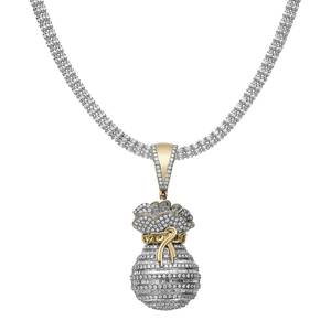 Pendentif personnalisé en forme de sac à argent en argent plaqué or 14 carats, bijou vintage hip-hop pour hommes et femmes - Product Image 3