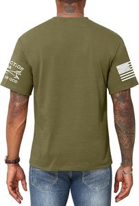 Men's Olive Green Short Sleeve O-Neck T-Shirt With American Flag <b>Skull</b> Print 100% Cotton Jersey Casual Regular Fit - Product Image 4