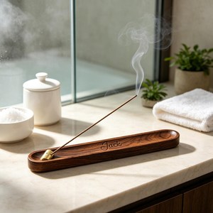 Quemador de incienso artesanal de acacia de 25 cm, soporte aromático para meditación en el hogar de Curio Craft - Product Image 4