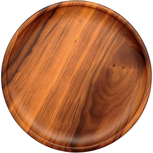 Assiette de service ronde en bois, design minimaliste, finition polie, faite à la main, durable, pour les fêtes, vaisselle, assiettes - Product Image 1