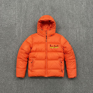 Nueva Chaqueta Acolchada con Capucha para Hombre, Color Naranja, con Estampado de Logotipo de Llama, Cierre de Cremallera Resistente al Viento, Relleno de Poliéster, Informal, para Invierno - Product Image 1