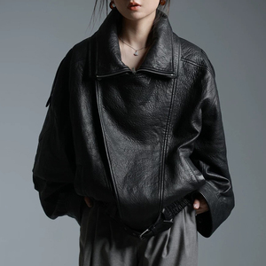 Hot Selling Women's for Loose Custom 100% Cotton Stand Collar <b>Winter</b> Genuine Sheepskin Motorcycle <b>Leather</b> <b>Jacket</b> - Product Image 1