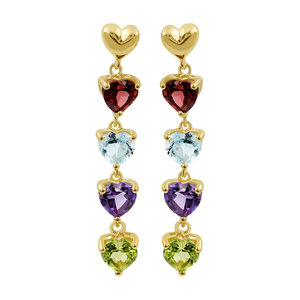 GOURIK Heart Shape Multi Gemstone Drop <b>Earrings</b> 925 Silver Gold Plated Trendy Long Linear Style Claw Setting Jewelry for Women - Product Image 1