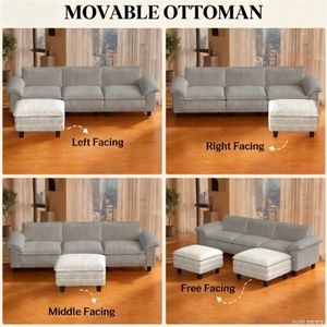 Divano a L Segmentato Beige per Soggiorno - Product Image 3