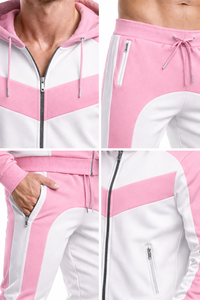 Ensemble de survêtement unisexe rose et blanc – Veste à capuche zippée avec pantalon de jogging, tenue de sport décontractée coupe ajustée pour la gym et le fitness - Product Image 6