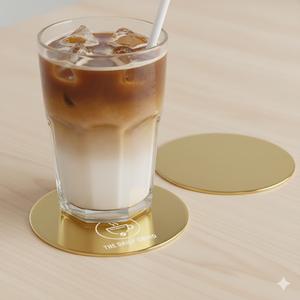 Sous-verres personnalisés en métal avec logo de marque de café pour boissons - Product Image 1