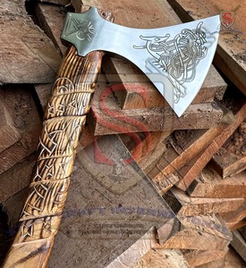 Steel Craft International Hache de fendage viking artisanale, tête en acier forgé, manche en bois, gravure complexe motif barbe - Product Image 5