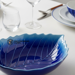 Moderna Tazón de Cerámica con Diseño de Hojas Azules, Plato Decorativo para Frutas y Bocadillos, Vajilla Elegante para la Mesa del Comedor del Hogar - Product Image 3