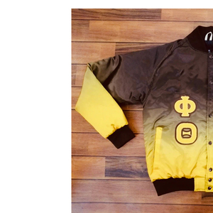 Veste universitaire Iota Phi Theta à fermeture éclair, brodée, en satin noir et or, manches longues, pour adulte, coupe-vent, écologique, automne - Product Image 2