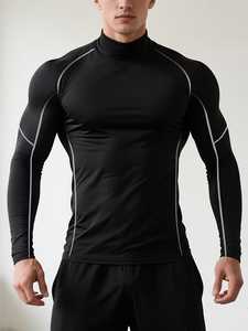 Nouveau design – Haut de compression athlétique pour homme, coupe ajustée, chemise de sport performante, motif uni, idéal pour l'entraînement et la gym - Product Image 5